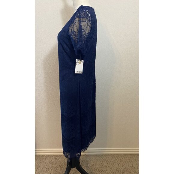 NWT Kensie Navy Blue Lace Overlay Lined Short Sleeve Dress Size 12 - Picture 4 of 12
